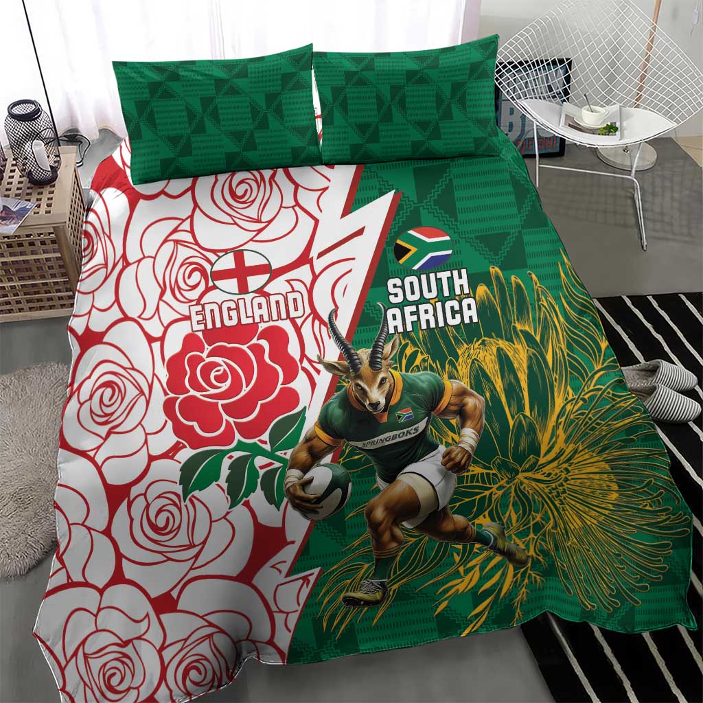 South Africa and England Rugby Bedding Set Springboks Mascot With Red Rose