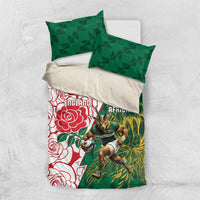 South Africa and England Rugby Bedding Set Springboks Mascot With Red Rose
