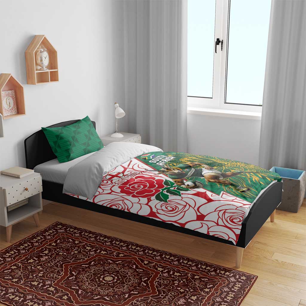 South Africa and England Rugby Bedding Set Springboks Mascot With Red Rose