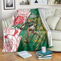 South Africa and England Rugby Blanket Springboks Mascot With Red Rose