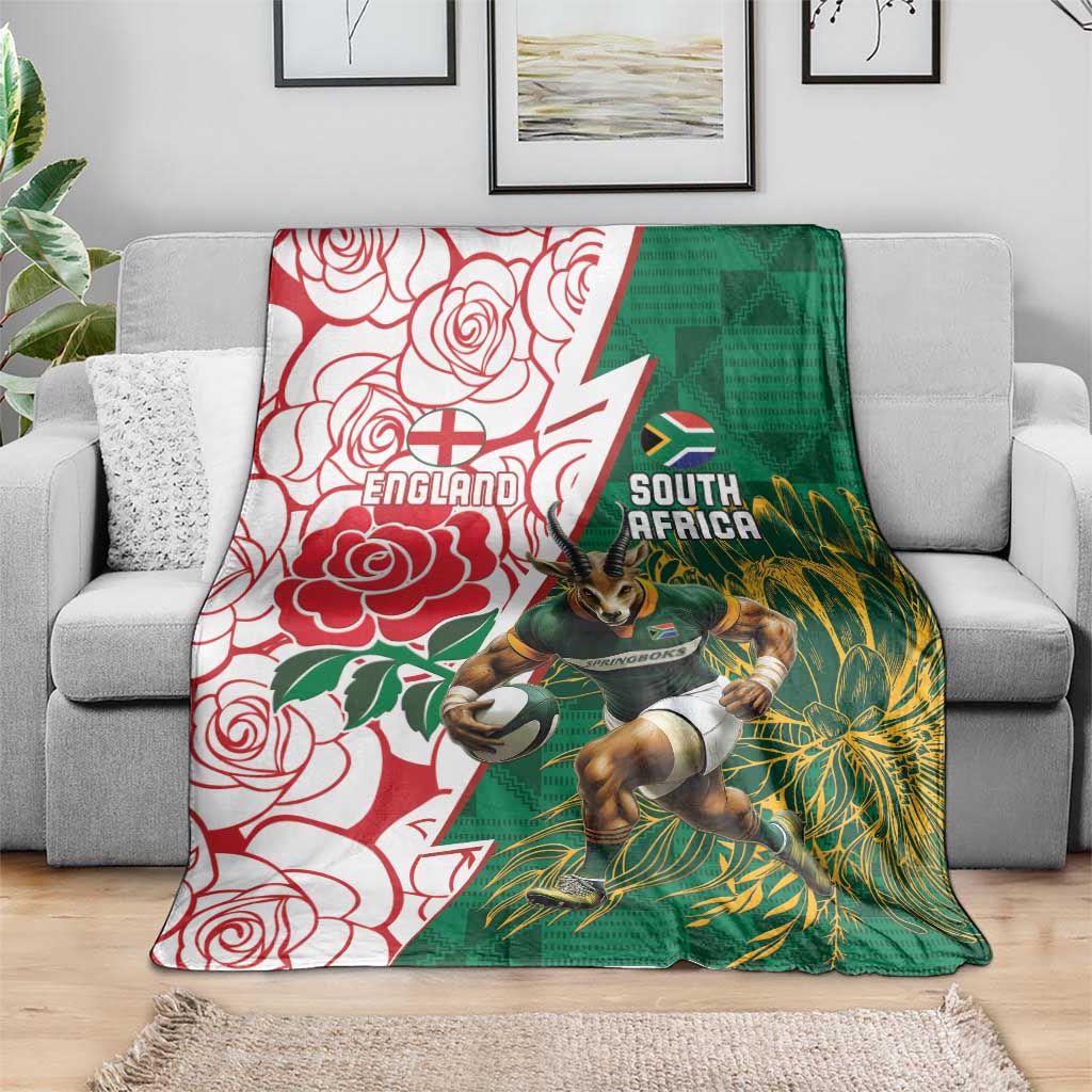 South Africa and England Rugby Blanket Springboks Mascot With Red Rose