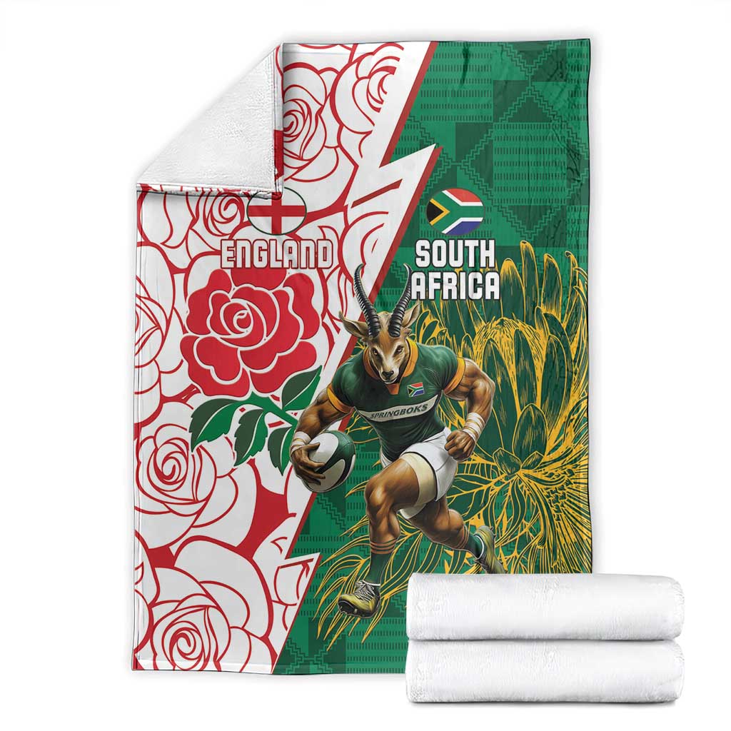 South Africa and England Rugby Blanket Springboks Mascot With Red Rose