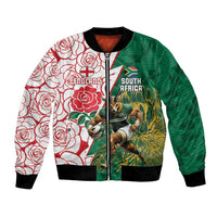Personalized South Africa and England Rugby Bomber Jacket Springboks Mascot With Red Rose