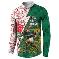 Personalized South Africa and England Rugby Button Sweatshirt Springboks Mascot With Red Rose