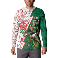 Personalized South Africa and England Rugby Button Sweatshirt Springboks Mascot With Red Rose