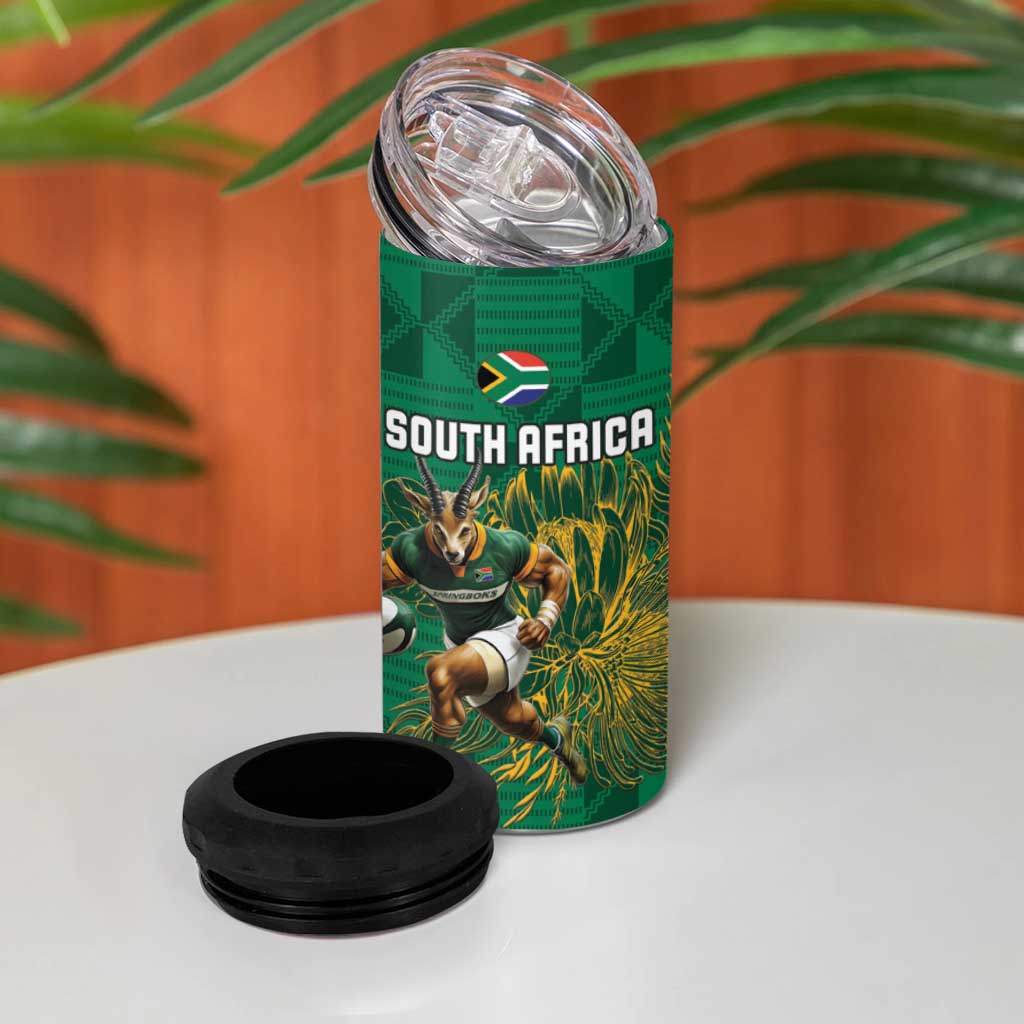 South Africa and England Rugby 4 in 1 Can Cooler Tumbler Springboks Mascot With Red Rose