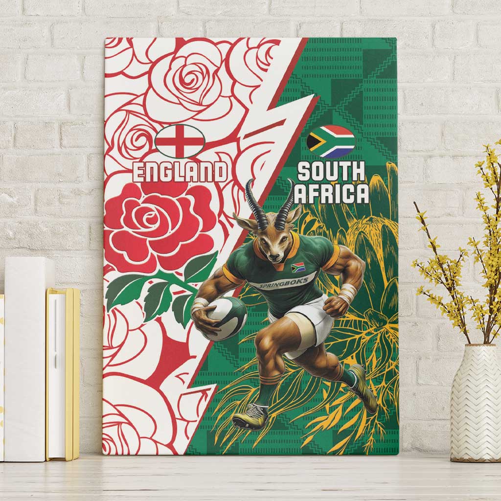 South Africa and England Rugby Canvas Wall Art Springboks Mascot With Red Rose