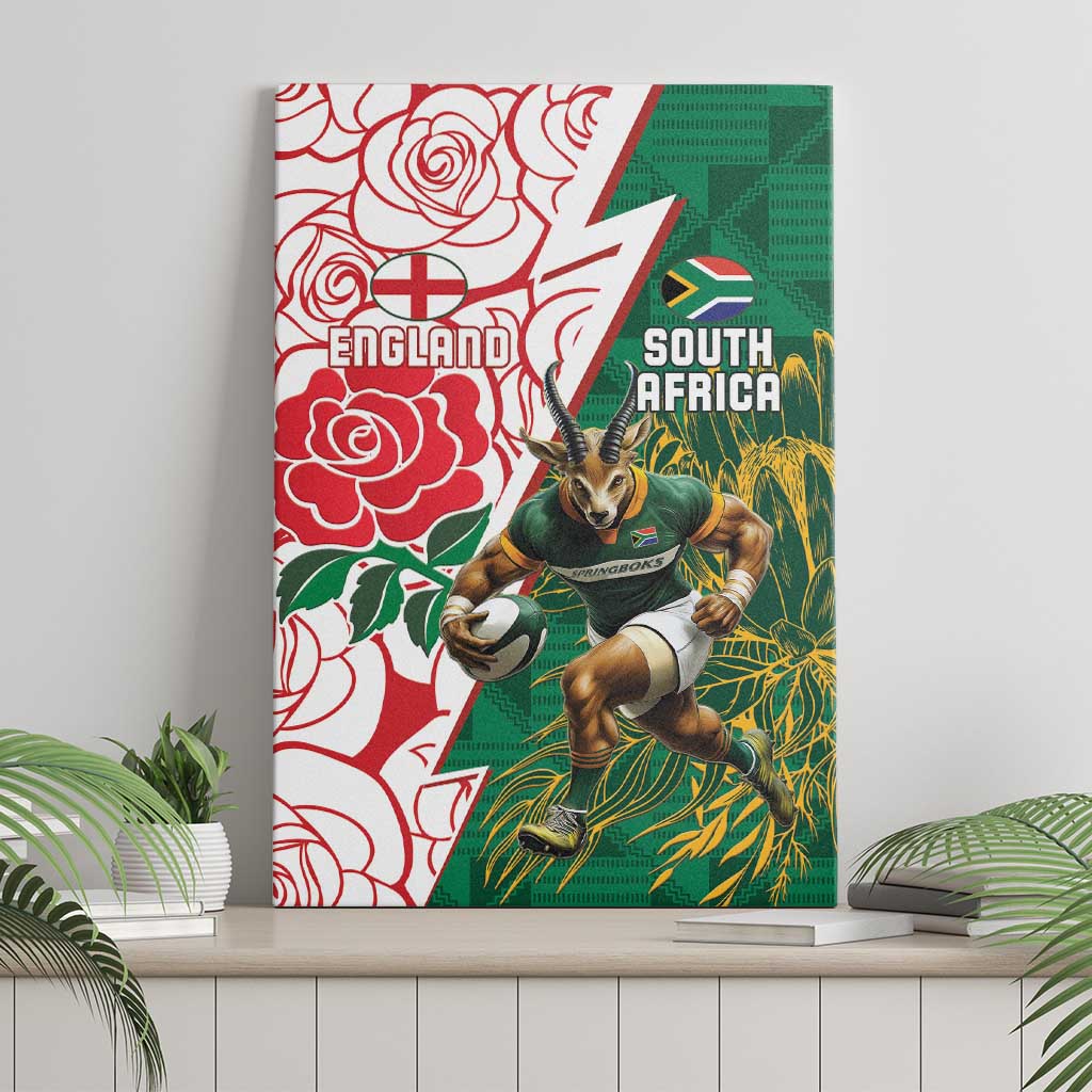 South Africa and England Rugby Canvas Wall Art Springboks Mascot With Red Rose
