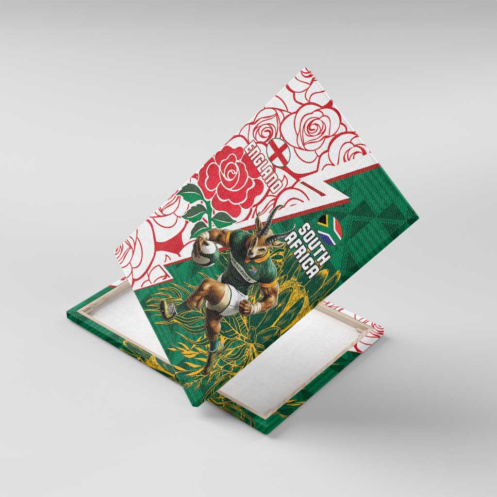 South Africa and England Rugby Canvas Wall Art Springboks Mascot With Red Rose