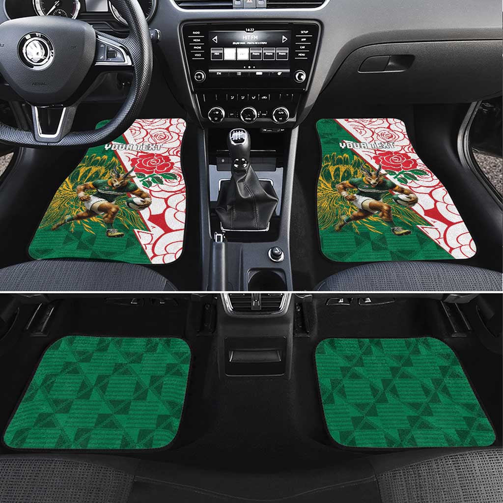 South Africa and England Rugby Car Mats Springboks Mascot With Red Rose