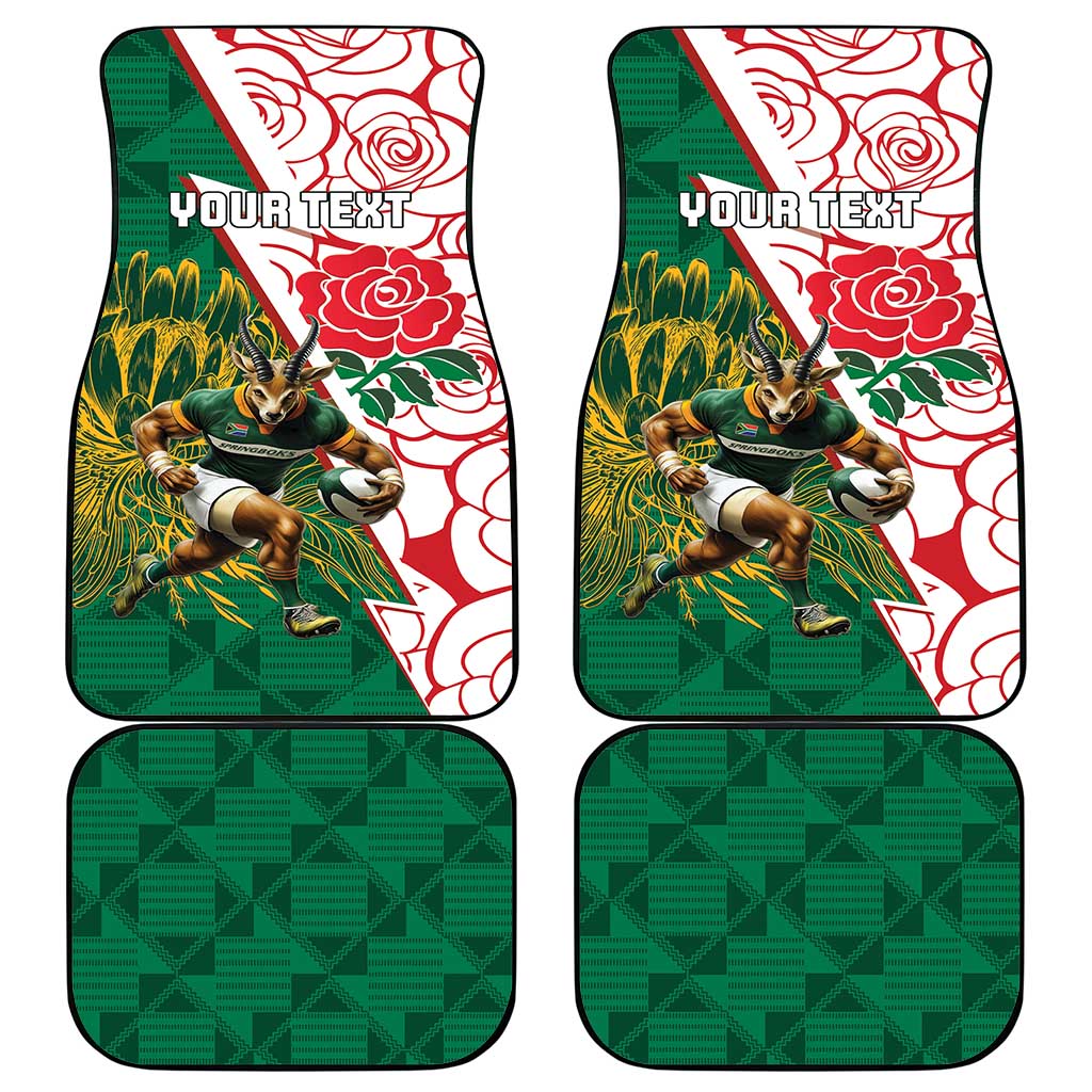 South Africa and England Rugby Car Mats Springboks Mascot With Red Rose