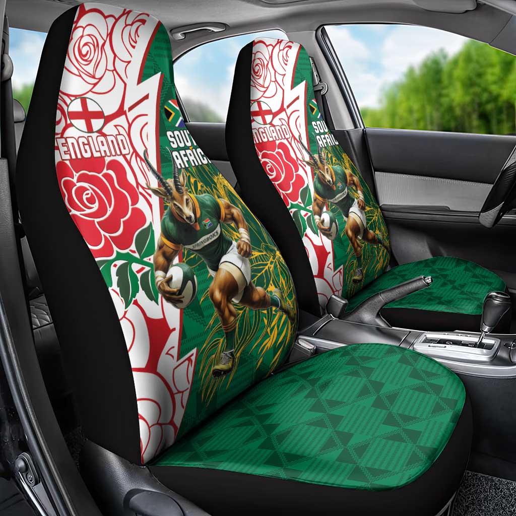 South Africa and England Rugby Car Seat Cover Springboks Mascot With Red Rose