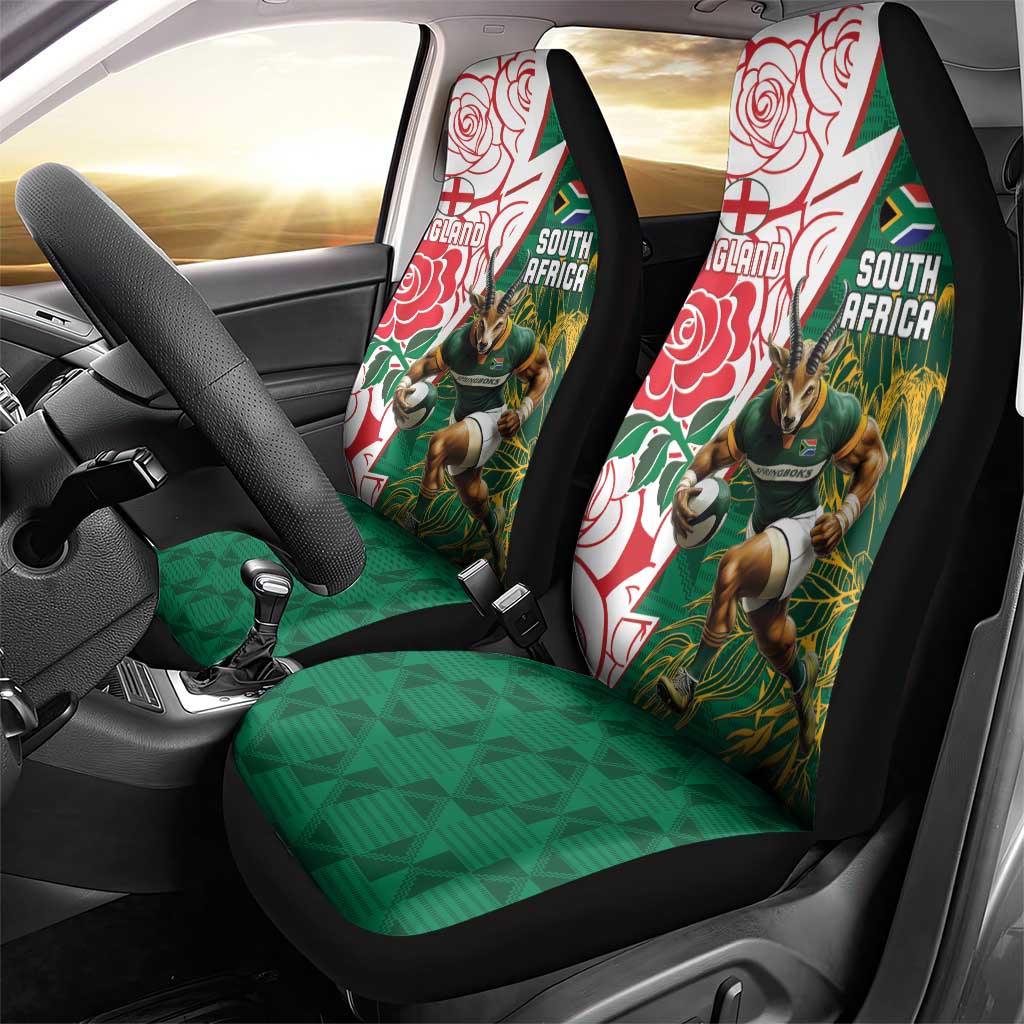 South Africa and England Rugby Car Seat Cover Springboks Mascot With Red Rose