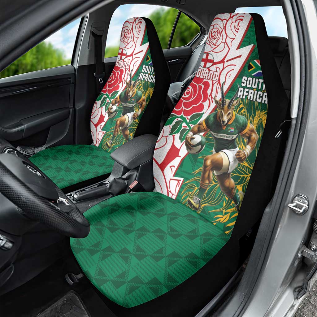 South Africa and England Rugby Car Seat Cover Springboks Mascot With Red Rose
