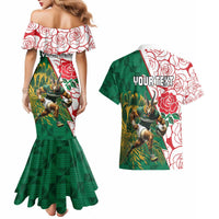Personalized South Africa and England Rugby Couples Matching Mermaid Dress and Hawaiian Shirt Springboks Mascot With Red Rose