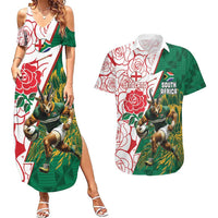 Personalized South Africa and England Rugby Couples Matching Summer Maxi Dress and Hawaiian Shirt Springboks Mascot With Red Rose