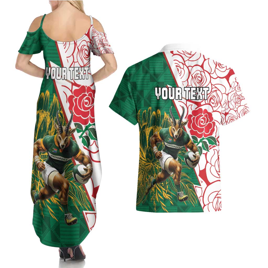 Personalized South Africa and England Rugby Couples Matching Summer Maxi Dress and Hawaiian Shirt Springboks Mascot With Red Rose