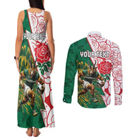 Personalized South Africa and England Rugby Couples Matching Tank Maxi Dress and Long Sleeve Button Shirt Springboks Mascot With Red Rose