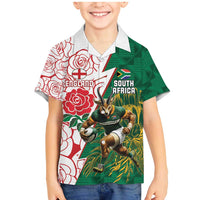 Personalized South Africa and England Rugby Family Matching Mermaid Dress and Hawaiian Shirt Springboks Mascot With Red Rose