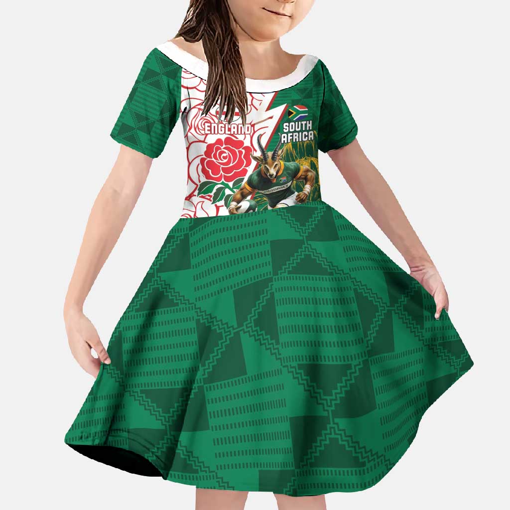Personalized South Africa and England Rugby Family Matching Off Shoulder Maxi Dress and Hawaiian Shirt Springboks Mascot With Red Rose