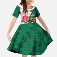 Personalized South Africa and England Rugby Family Matching Off Shoulder Maxi Dress and Hawaiian Shirt Springboks Mascot With Red Rose