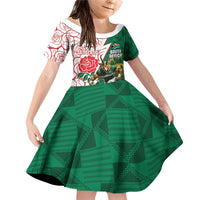 Personalized South Africa and England Rugby Family Matching Off Shoulder Short Dress and Hawaiian Shirt Springboks Mascot With Red Rose