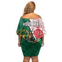 Personalized South Africa and England Rugby Family Matching Off Shoulder Short Dress and Hawaiian Shirt Springboks Mascot With Red Rose