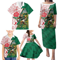 Personalized South Africa and England Rugby Family Matching Puletasi and Hawaiian Shirt Springboks Mascot With Red Rose