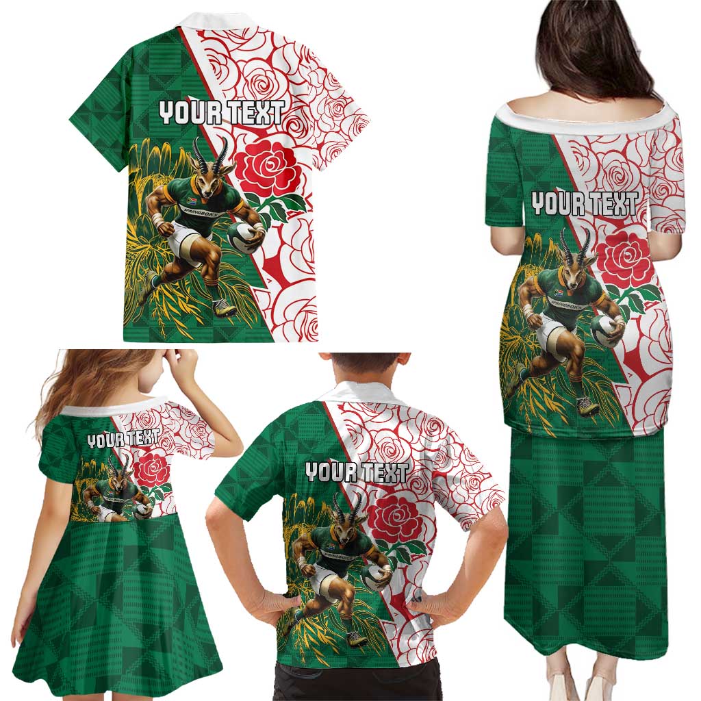 Personalized South Africa and England Rugby Family Matching Puletasi and Hawaiian Shirt Springboks Mascot With Red Rose