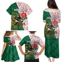 Personalized South Africa and England Rugby Family Matching Puletasi and Hawaiian Shirt Springboks Mascot With Red Rose