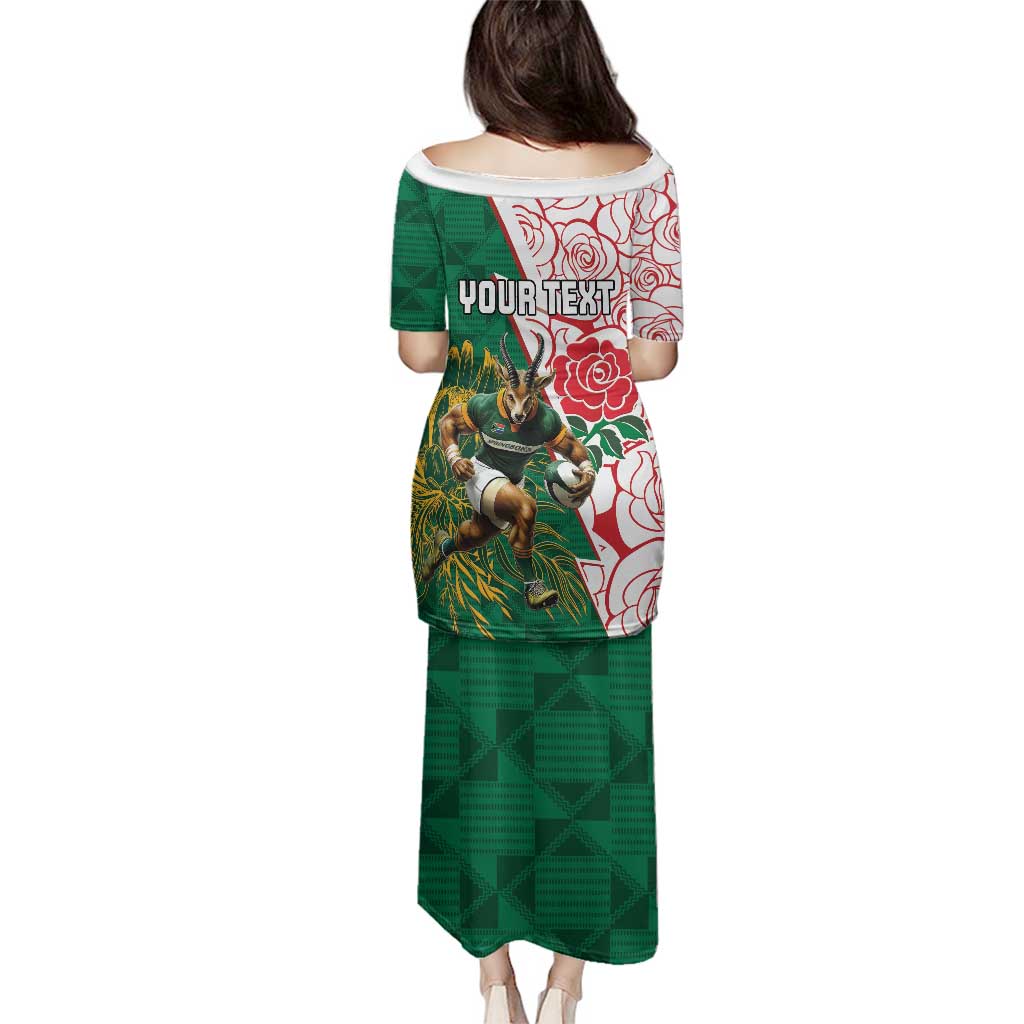 Personalized South Africa and England Rugby Family Matching Puletasi and Hawaiian Shirt Springboks Mascot With Red Rose