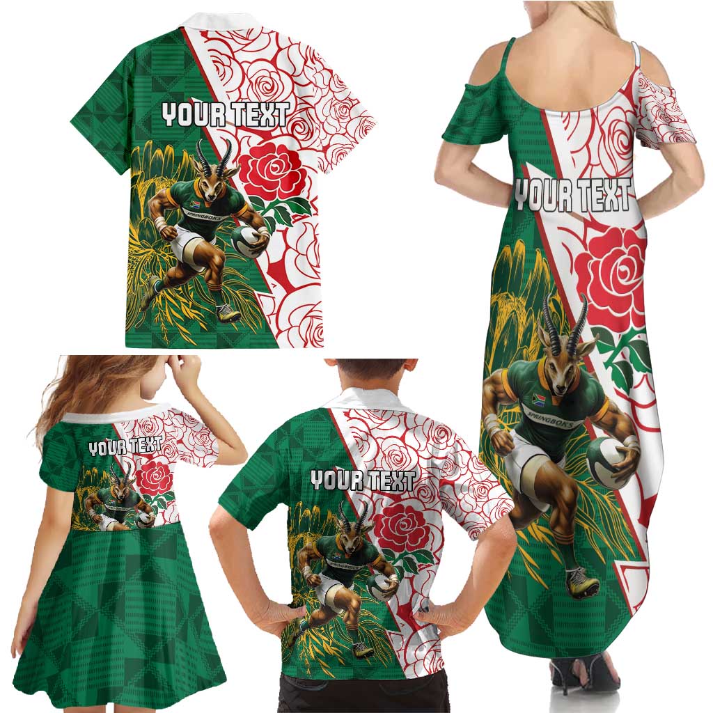 Personalized South Africa and England Rugby Family Matching Summer Maxi Dress and Hawaiian Shirt Springboks Mascot With Red Rose