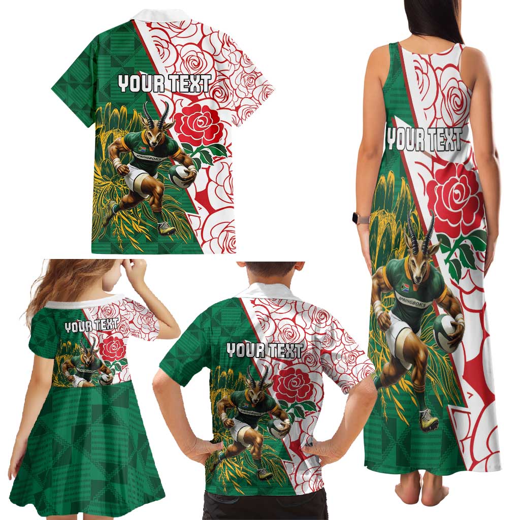 Personalized South Africa and England Rugby Family Matching Tank Maxi Dress and Hawaiian Shirt Springboks Mascot With Red Rose