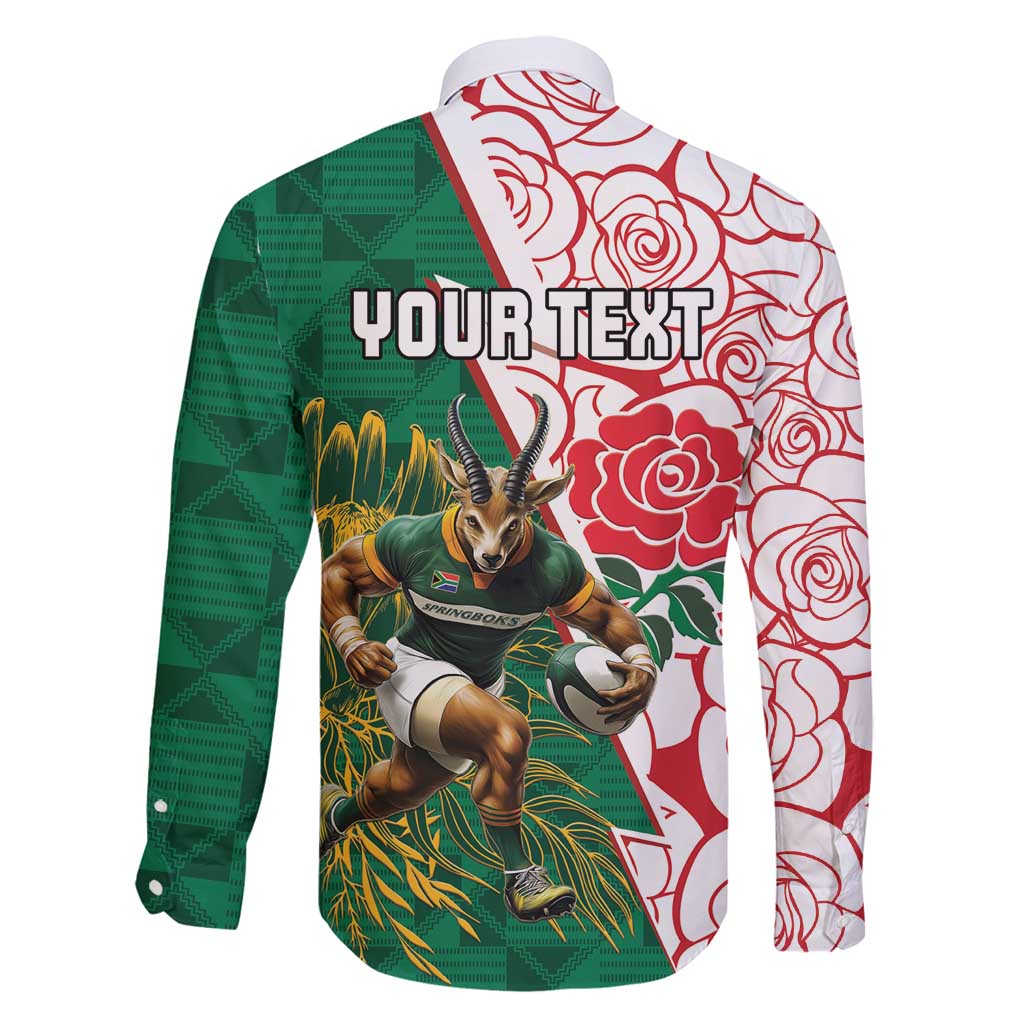 Personalized South Africa and England Rugby Family Matching Tank Maxi Dress and Hawaiian Shirt Springboks Mascot With Red Rose