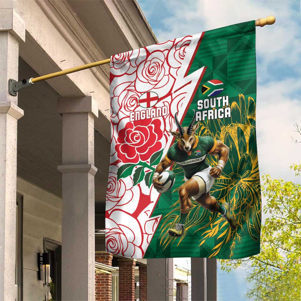 South Africa and England Rugby Garden Flag Springboks Mascot With Red Rose