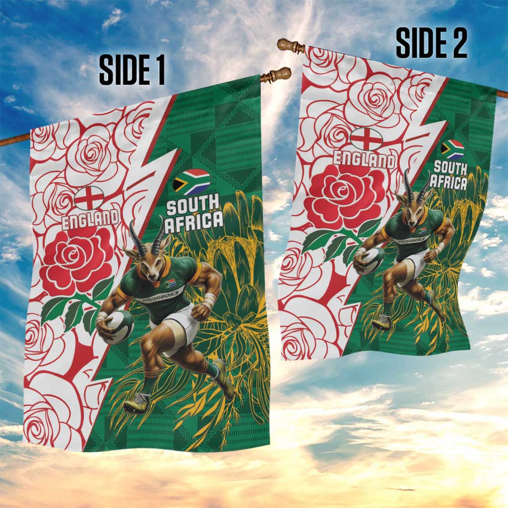 South Africa and England Rugby Garden Flag Springboks Mascot With Red Rose