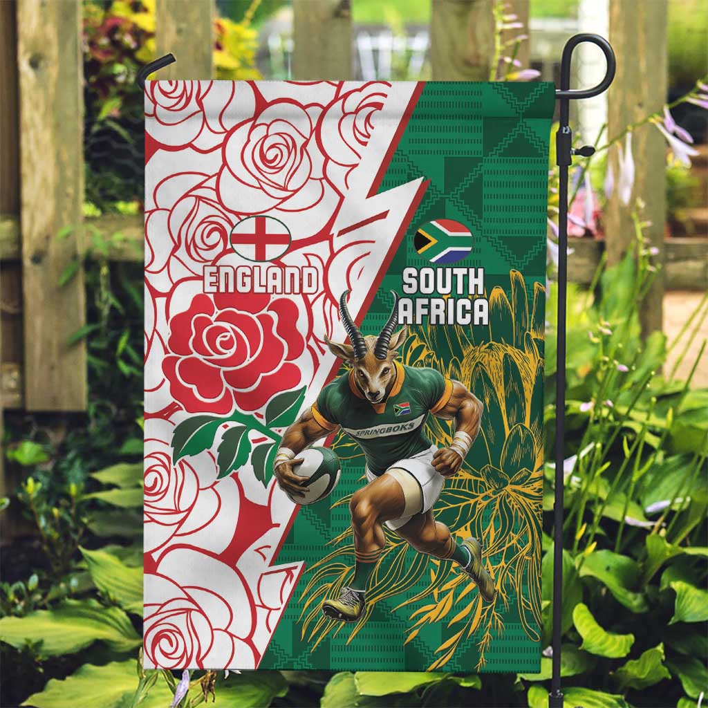 South Africa and England Rugby Garden Flag Springboks Mascot With Red Rose