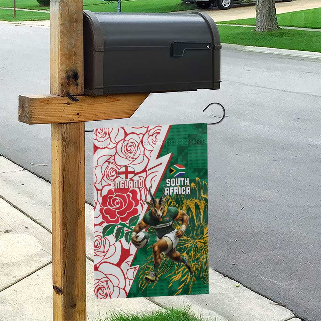 South Africa and England Rugby Garden Flag Springboks Mascot With Red Rose