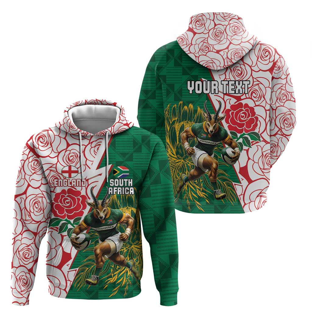 Personalized South Africa and England Rugby Hoodie Springboks Mascot With Red Rose