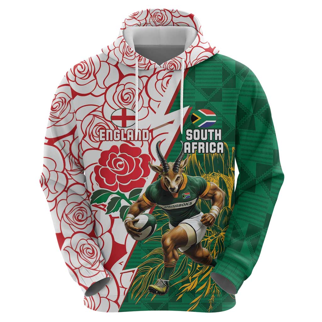 Personalized South Africa and England Rugby Hoodie Springboks Mascot With Red Rose