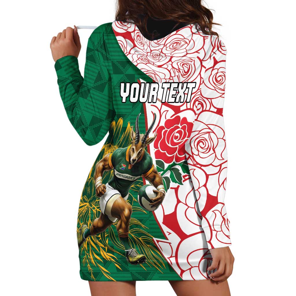 Personalized South Africa and England Rugby Hoodie Dress Springboks Mascot With Red Rose