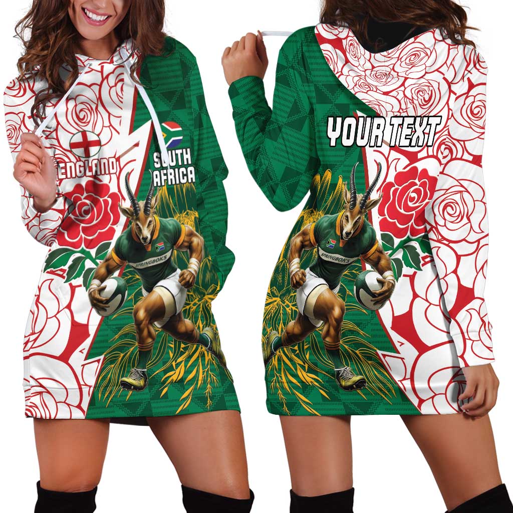 Personalized South Africa and England Rugby Hoodie Dress Springboks Mascot With Red Rose