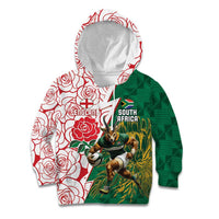 Personalized South Africa and England Rugby Kid Hoodie Springboks Mascot With Red Rose