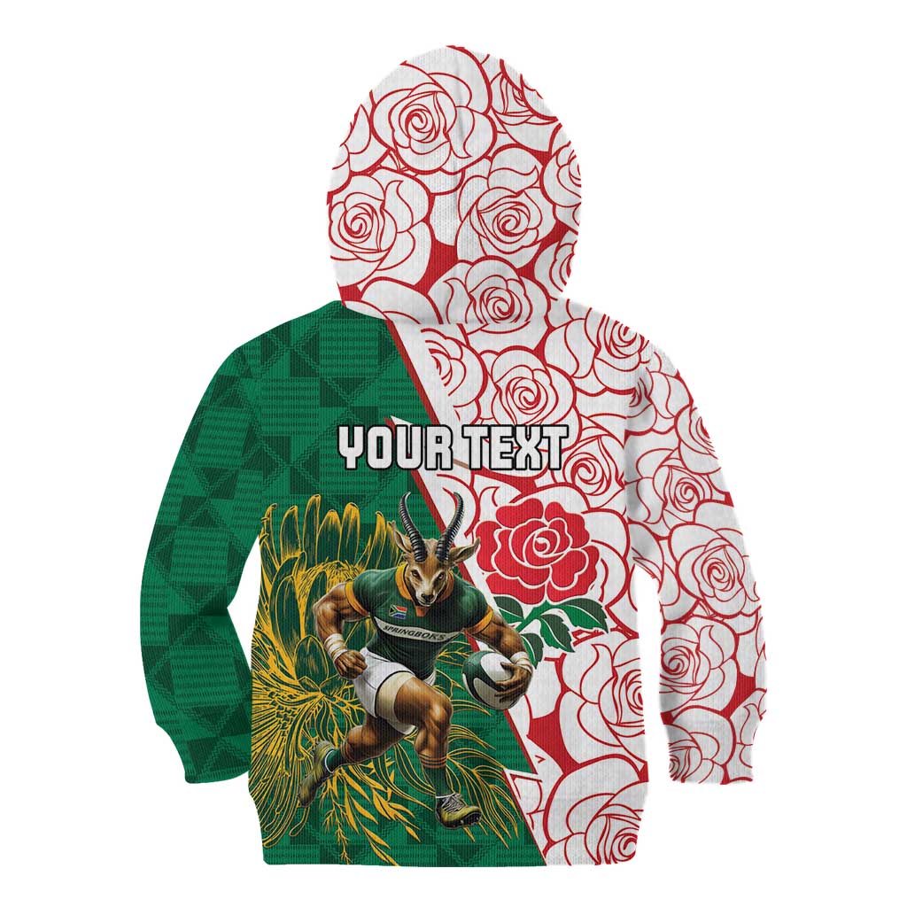 Personalized South Africa and England Rugby Kid Hoodie Springboks Mascot With Red Rose