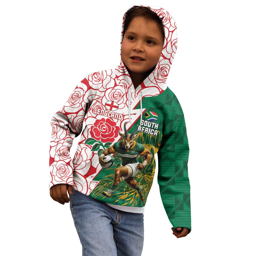 Personalized South Africa and England Rugby Kid Hoodie Springboks Mascot With Red Rose