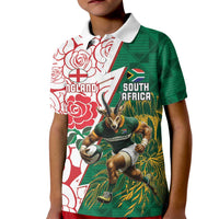Personalized South Africa and England Rugby Kid Polo Shirt Springboks Mascot With Red Rose