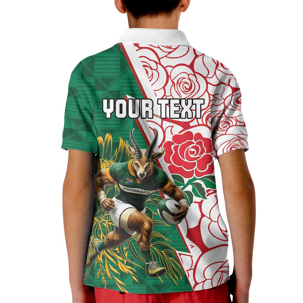 Personalized South Africa and England Rugby Kid Polo Shirt Springboks Mascot With Red Rose