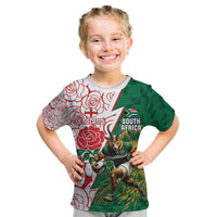 Personalized South Africa and England Rugby Kid T Shirt Springboks Mascot With Red Rose
