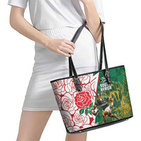 South Africa and England Rugby Leather Tote Bag Springboks Mascot With Red Rose
