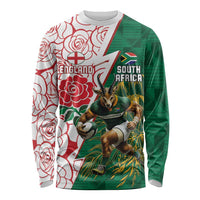 Personalized South Africa and England Rugby Long Sleeve Shirt Springboks Mascot With Red Rose